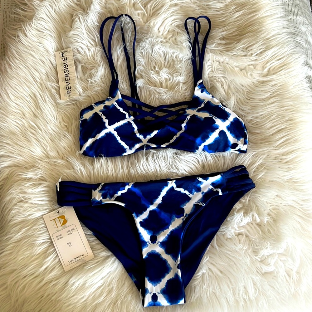 Tinibikini navy blue & white reversible bikini